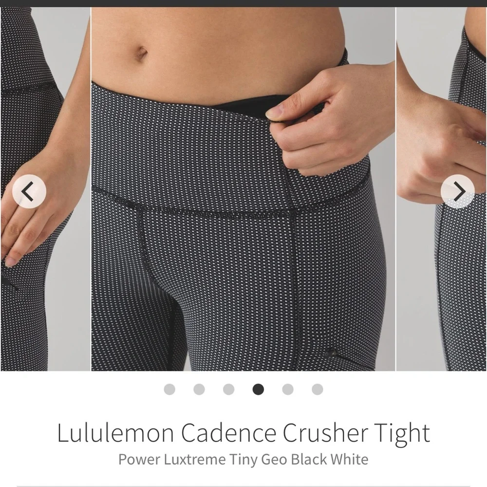 Lululemon cadence crusher tights tiny geo black white Sz 8 - Picture 2 of 8